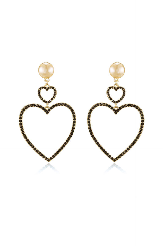 Double Heart Crystal Drop Earrings