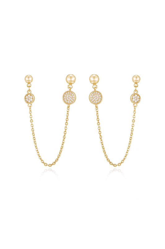 Double Piercing Chain Drop Earrings