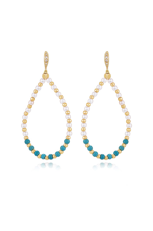 Turquoise and Pearl Teardrop Earrings