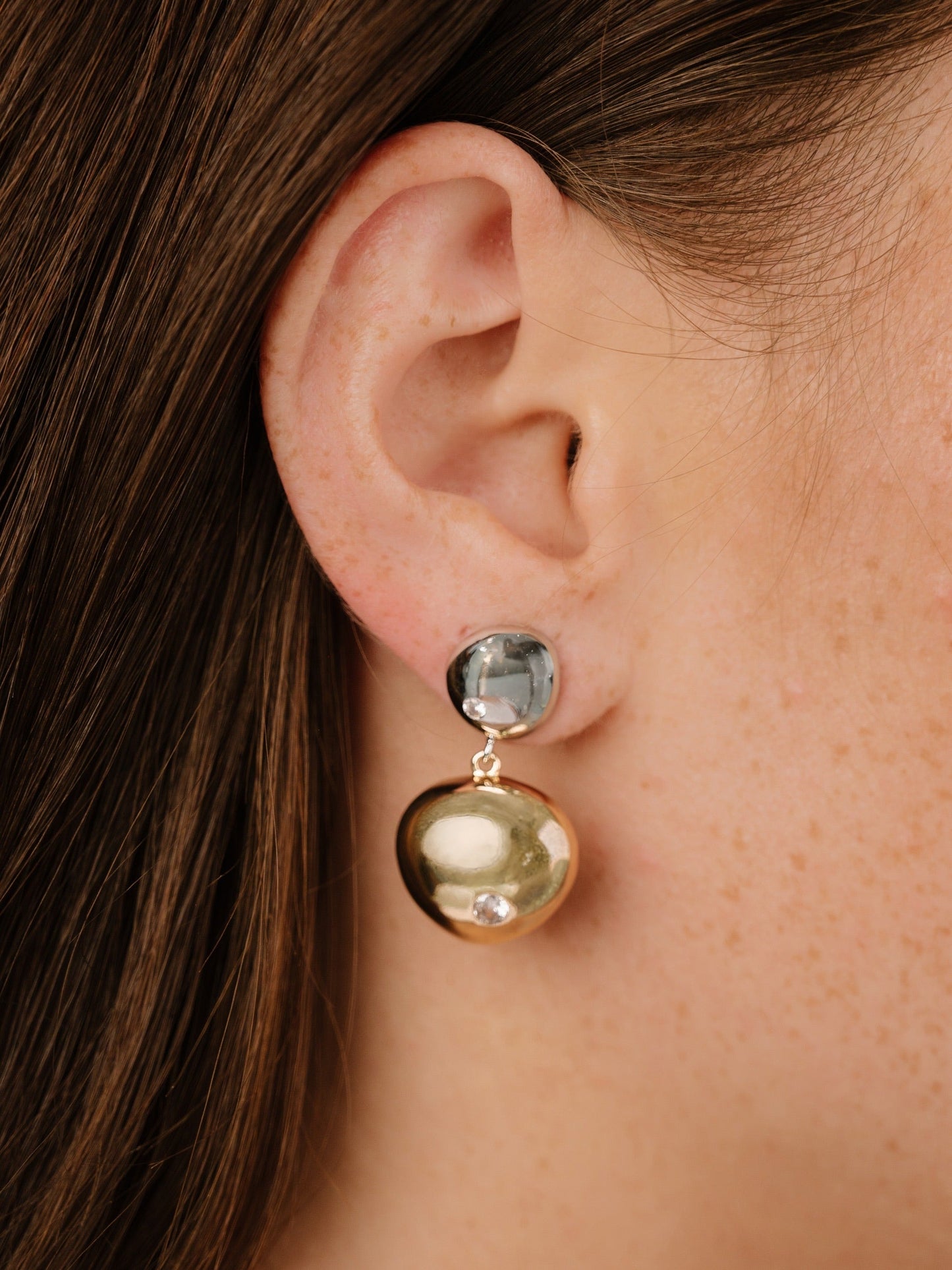 Boucles d'oreilles pendantes à double galet poli 