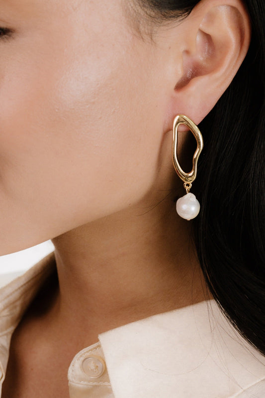 Open Circle Freshwater Pearl Earrings