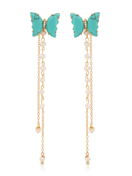 Boucles d'oreilles pendantes papillon turquoise 