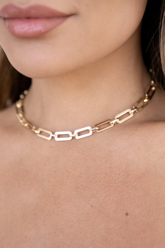 Golden Flat Rectangle Chain Necklace