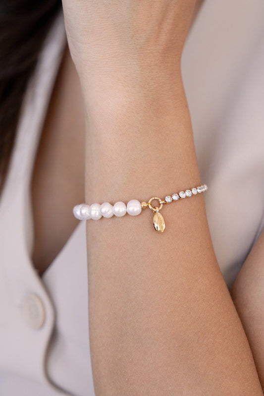 Pearl and Crystal Shell Bracelet