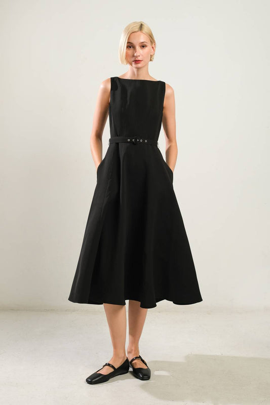 SUNDAY STROLL BOAT NECK MIDI DRESS