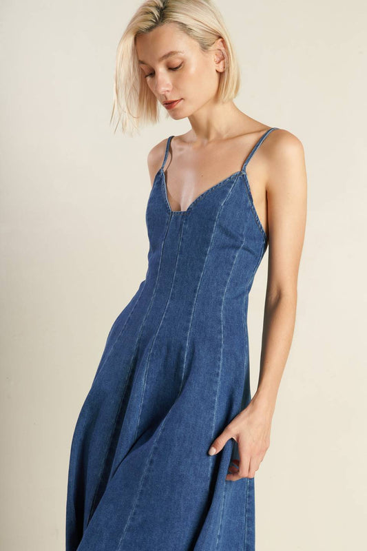 Size Small, ROSEWOOD ROMANCE DENIM MIDI DRESS - FINAL SALE