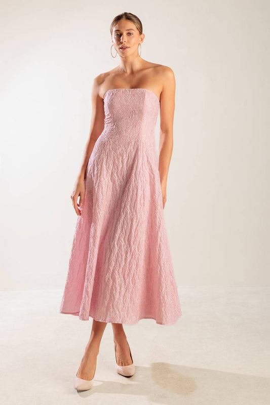 Size Medium, ROLL WITH IT PINK WOVEN MIDI DRESS - FINAL SALE