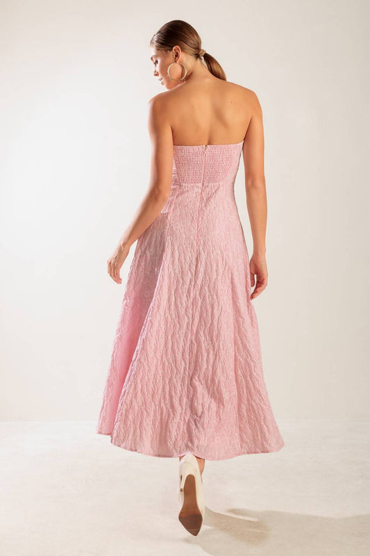 Size Medium, ROLL WITH IT PINK WOVEN MIDI DRESS - FINAL SALE