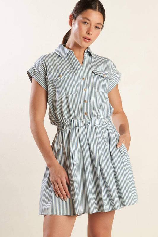 HARBOR DAYS - BLUE STRIPE MINI DRESS WITH POCKETS