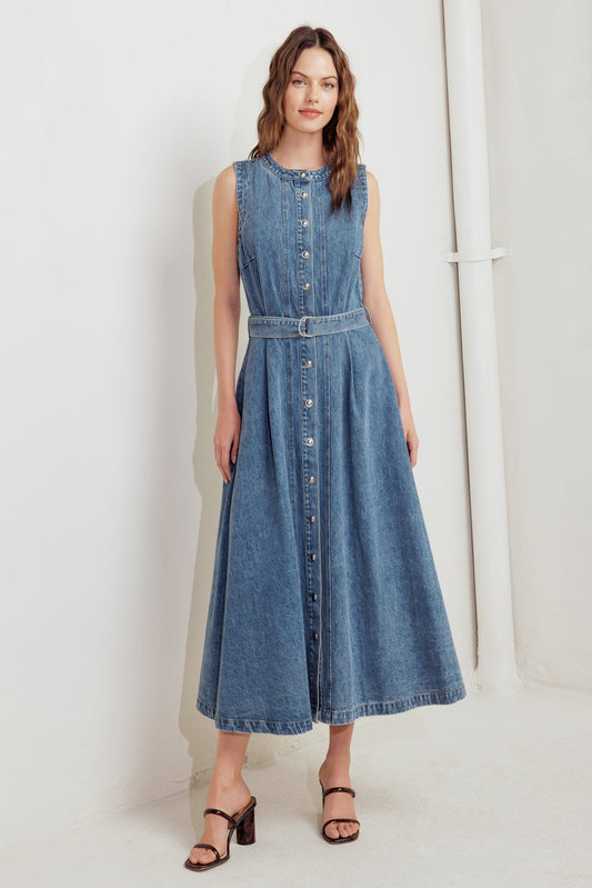MIDNIGHT RODEO DENIM MIDI DRESS