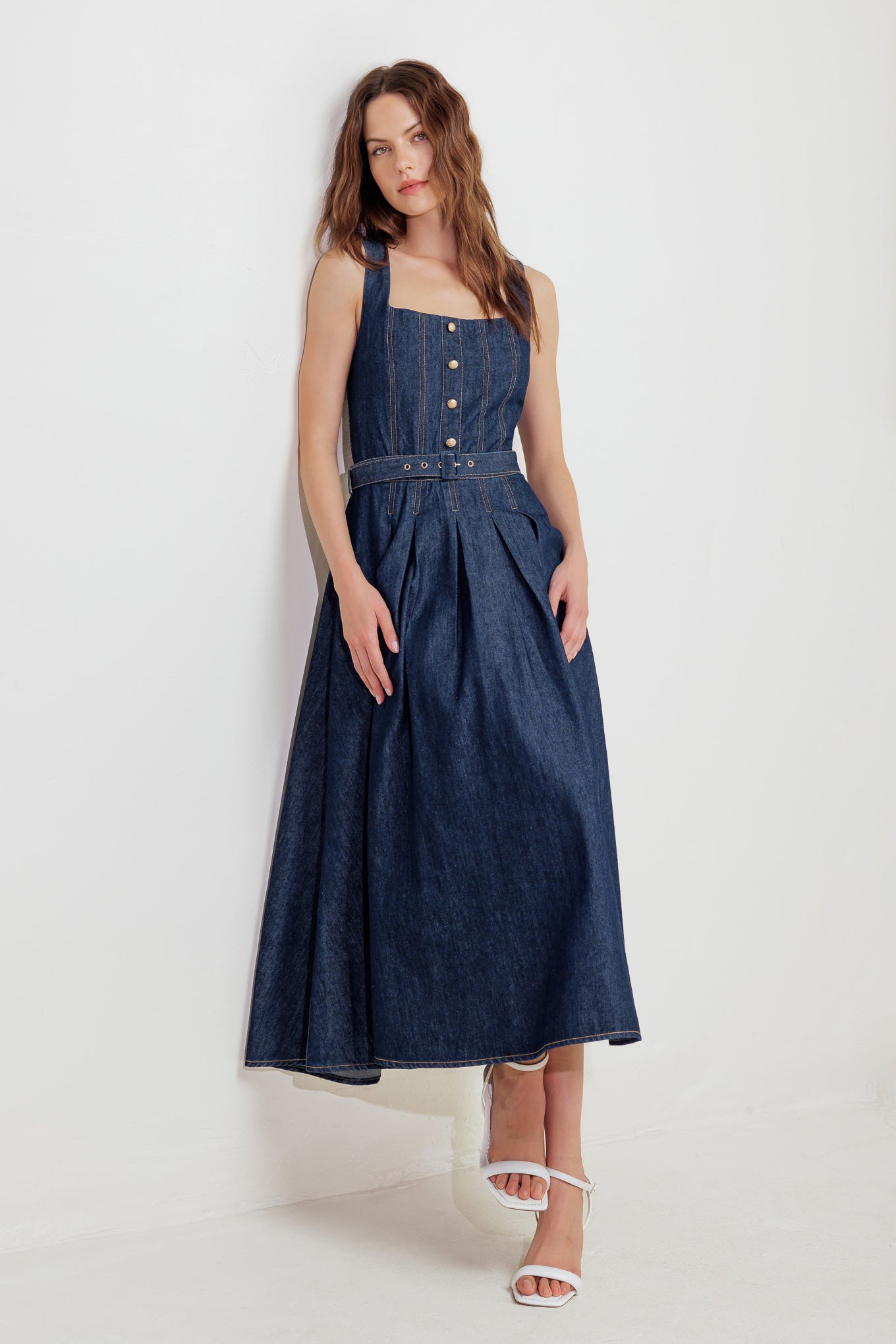 MOONLIGHT SERENADE DARK DENIM MIDI DRESS