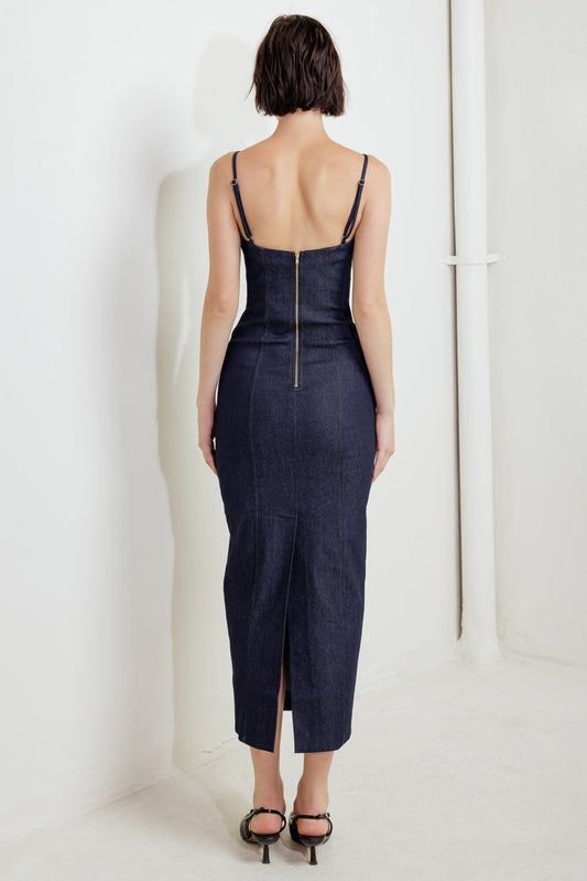 CAROLLA DARK DENIM MIDI DRESS