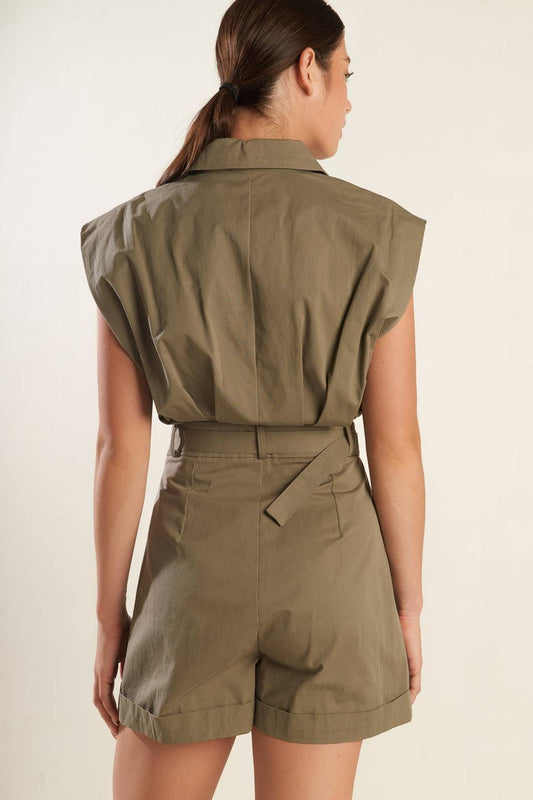 Olive Utility Belted Romper