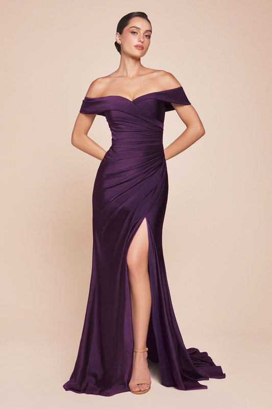 Freya Gown - Eggplant - OFF THE SHOULDER STRETCH SPANDEX DRESS