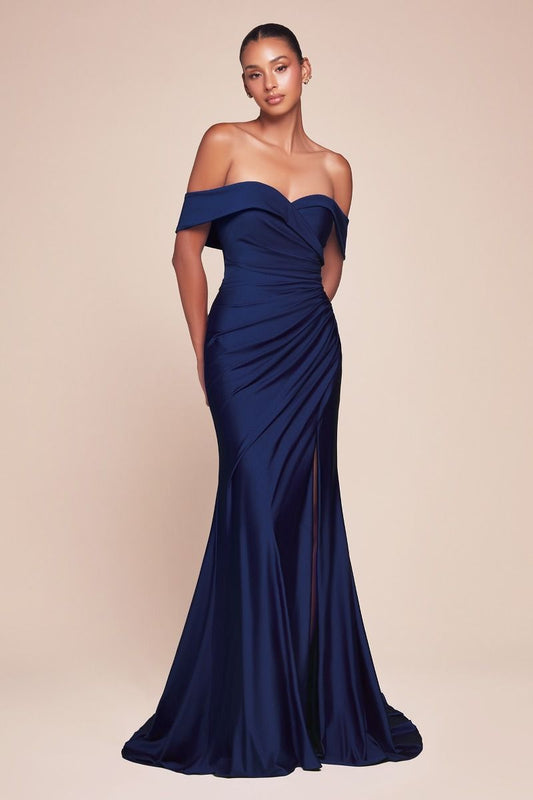 Robe Freya - Bleu marine - Robe en spandex extensible à épaules dénudées
