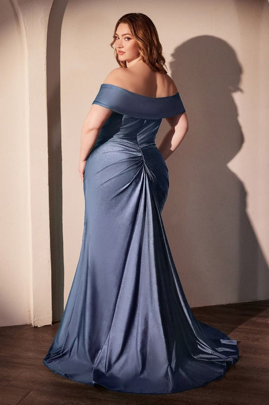 Freya Gown - Smoky Blue - OFF THE SHOULDER STRETCH SPANDEX DRESS