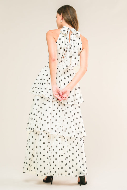 PRETTY IN POLKA DOTS - HALTER MAXI DRESS