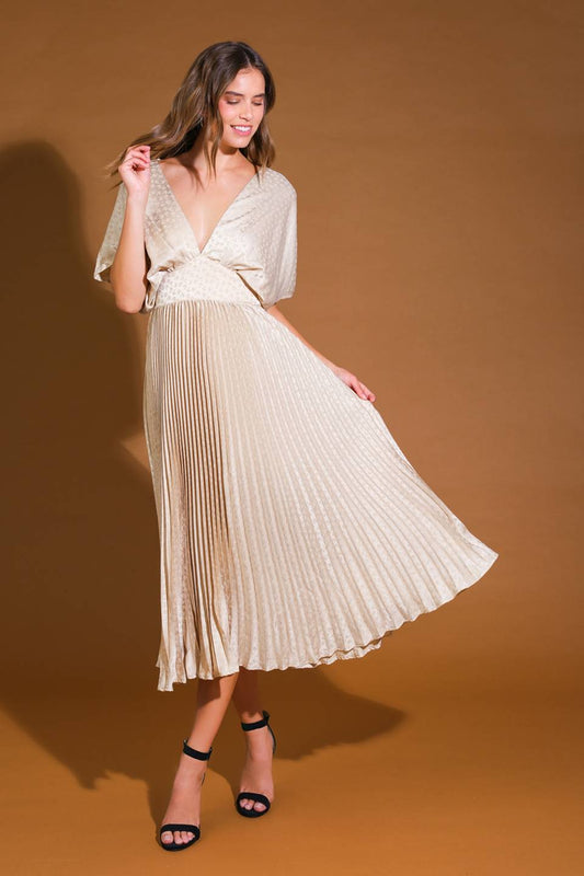 TIMELESS REPEAT - PLEATED SATIN MIDI DRESS