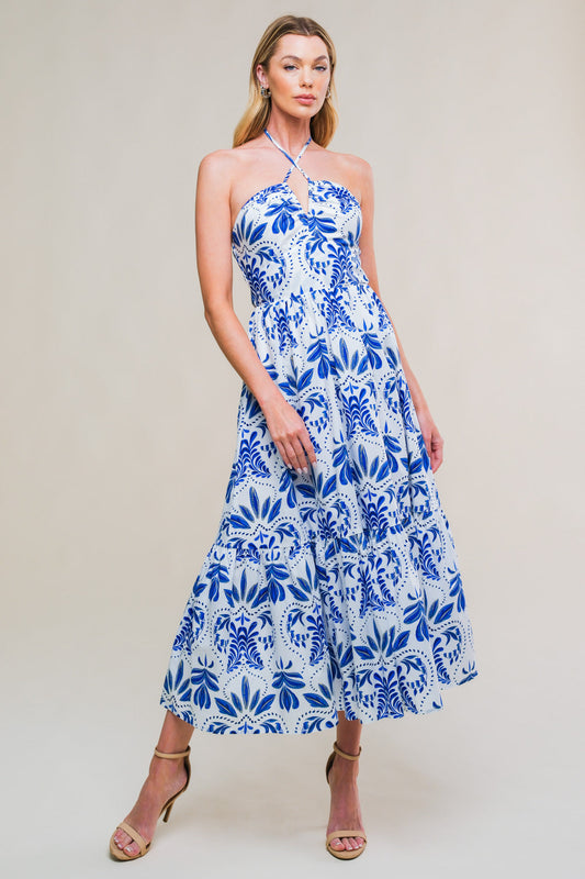 FLAHERTY BLUE & WHITE MIDI DRESS