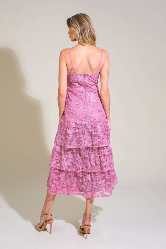 DAZZLING DAYBREAK - MAUVE LACE MIDI DRESS