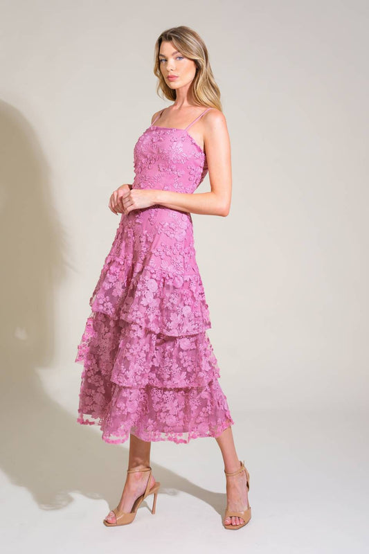 DAZZLING DAYBREAK - MAUVE LACE MIDI DRESS