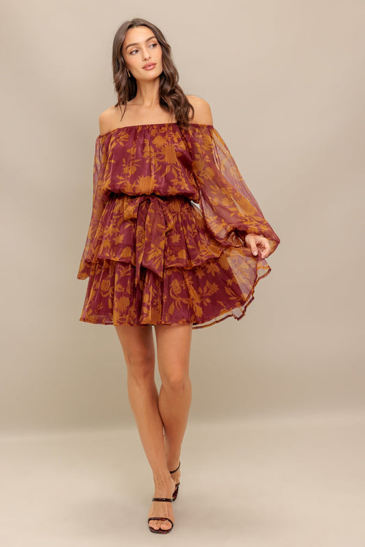 Destiny Maroon Floral Mini Dress