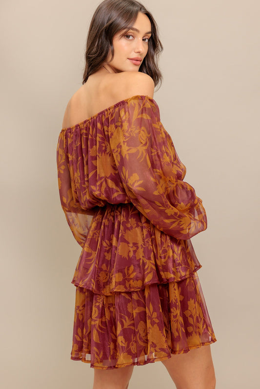 Destiny Maroon Floral Mini Dress