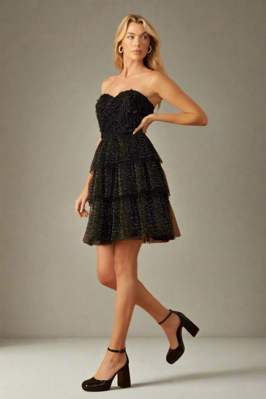 TRINA SHIMMERY STRAPLESS MINI DRESS