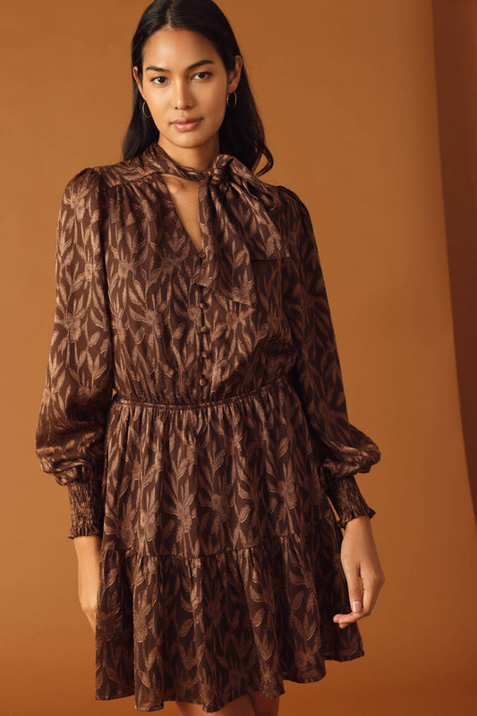 FALLING LEAVES - BROWN - LONG SLEEVE MINI DRESS