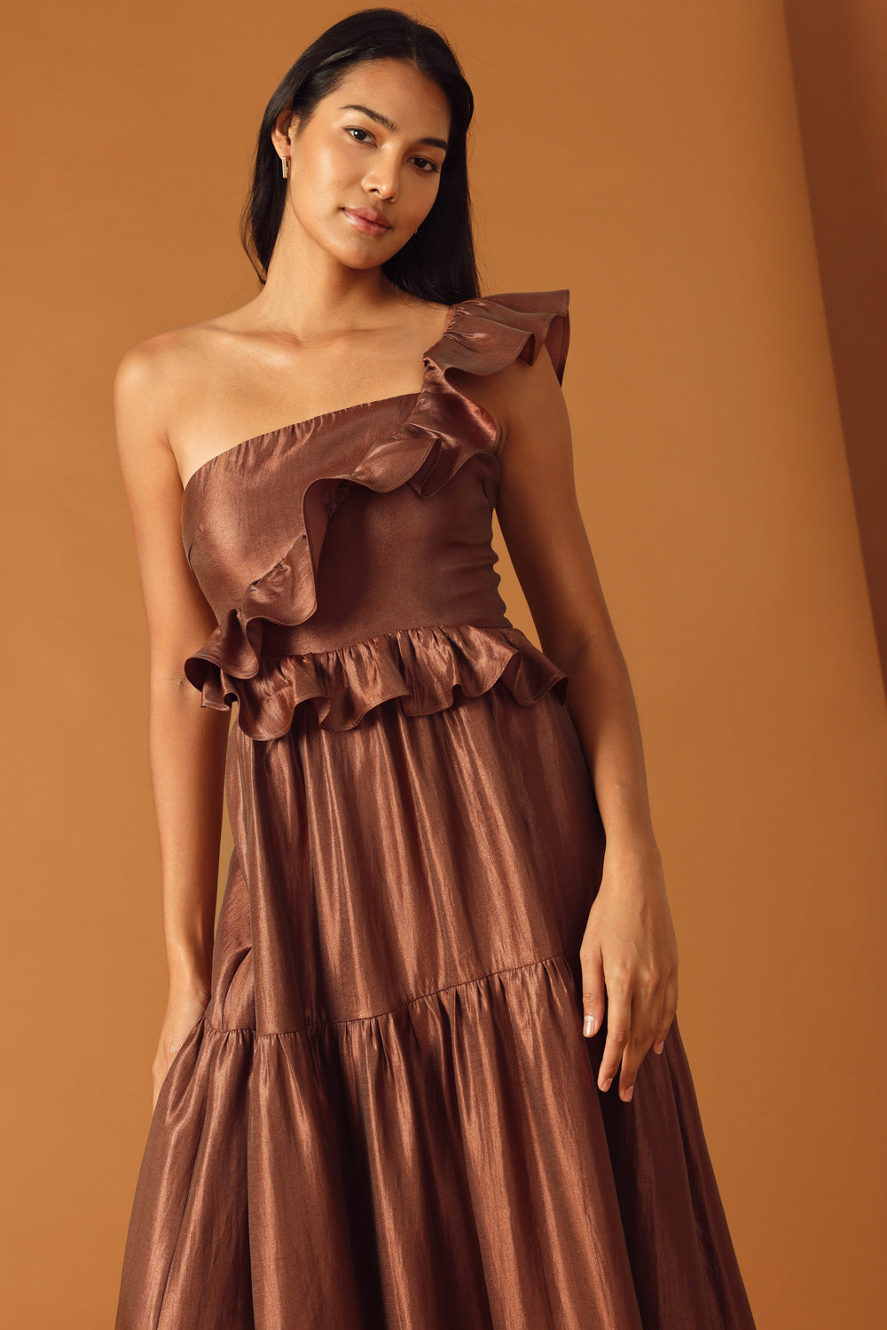 Size Medium, FIND THE ANSWER WOVEN MAXI DRESS - COGNAC - FINAL SALE