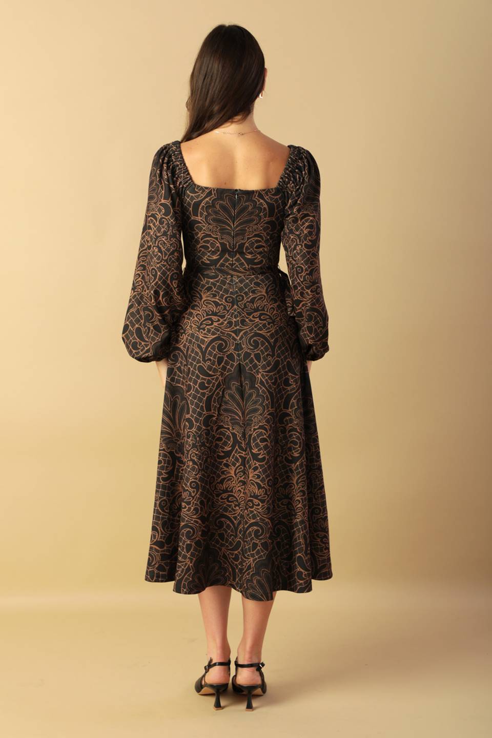 RUSTIC ALLURE MIDI DRESS - BROWN