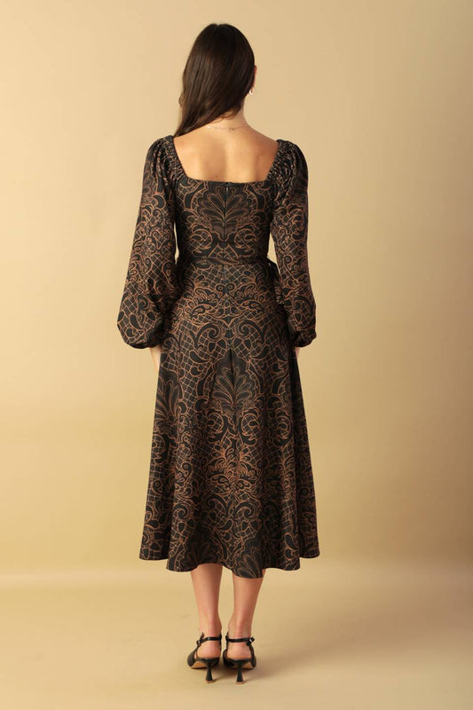 RUSTIC ALLURE MIDI DRESS - BROWN