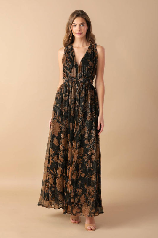 EVERYDAY HUSTLE METALLIC PLEATED MAXI DRESS