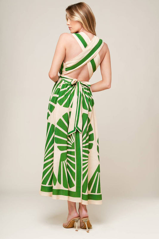 SWEPT ME OFF MY FEET - CROSS BACK MIDI DRESS - GREEN
