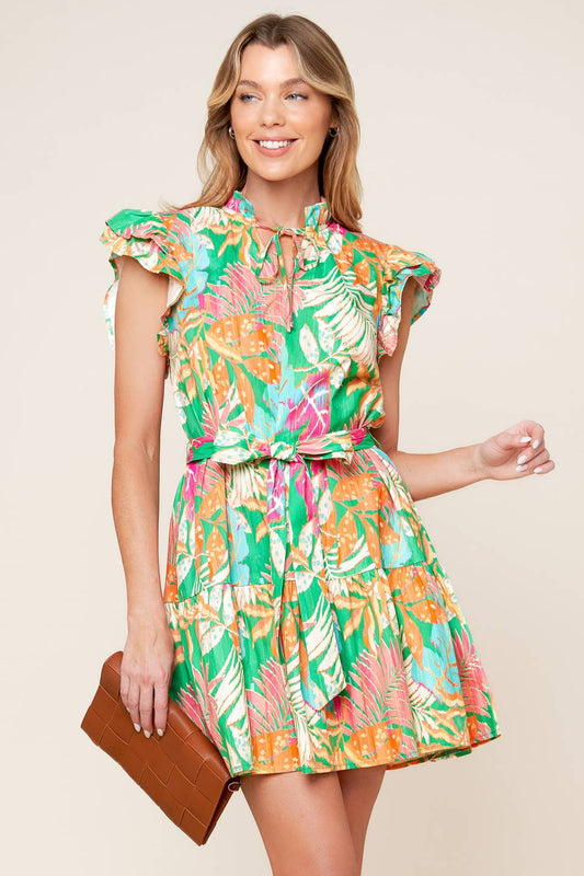 PORT OF CALL MINI DRESS - GREEN MULTI