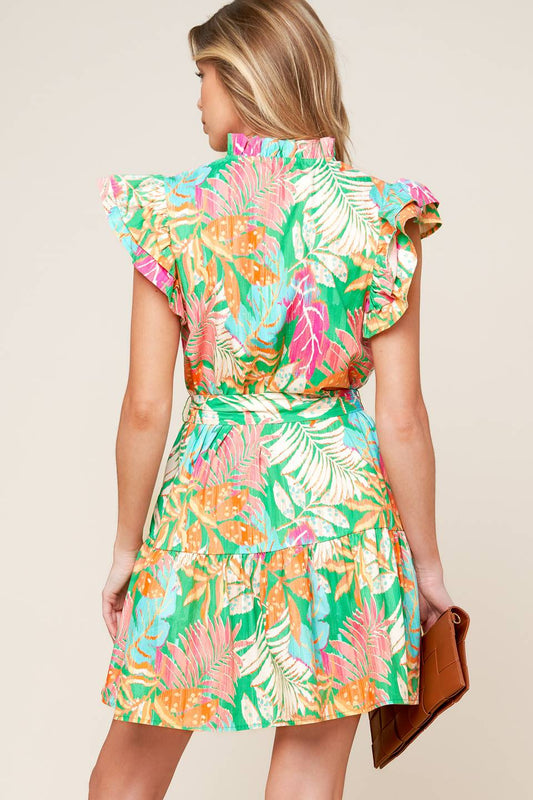 PORT OF CALL MINI DRESS - GREEN MULTI