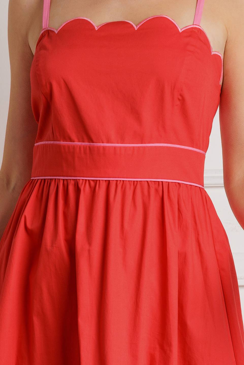 Size Medium, SWEET DREAMS - RED & PINK - SCALLOPED EDGE MIDI DRESS - FINAL SALE