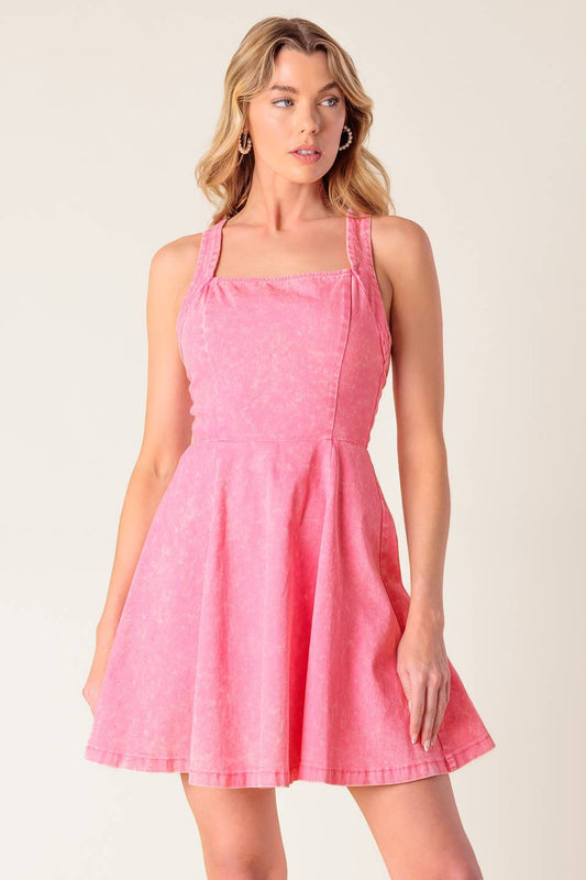 MINI-ROBE EN JEAN ROSE HIBISCUS