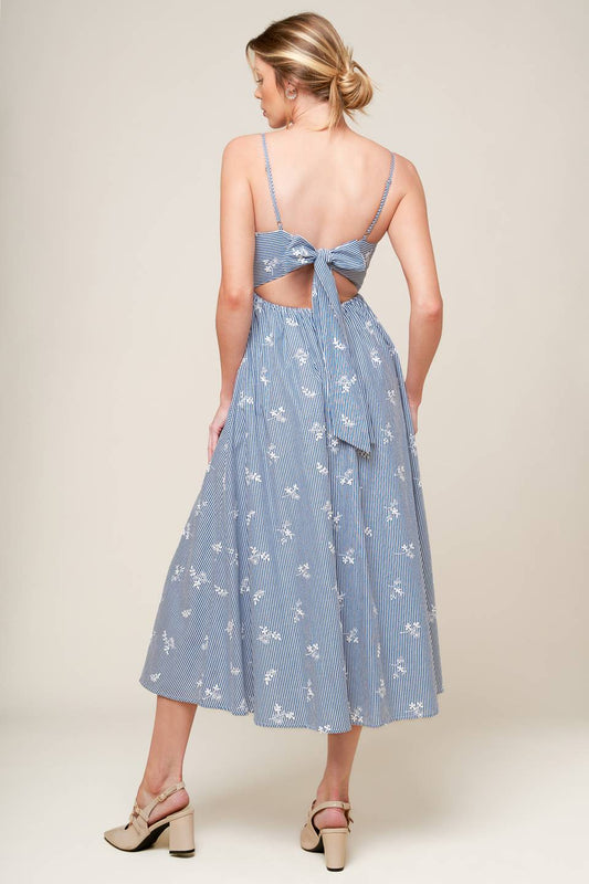 Size Medium, LAYTON EMBROIDERED MIDI DRESS - BLUE - FINAL SALE