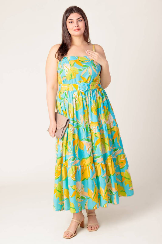 A PERFECT DAY MIDI DRESS - BLUE & YELLOW
