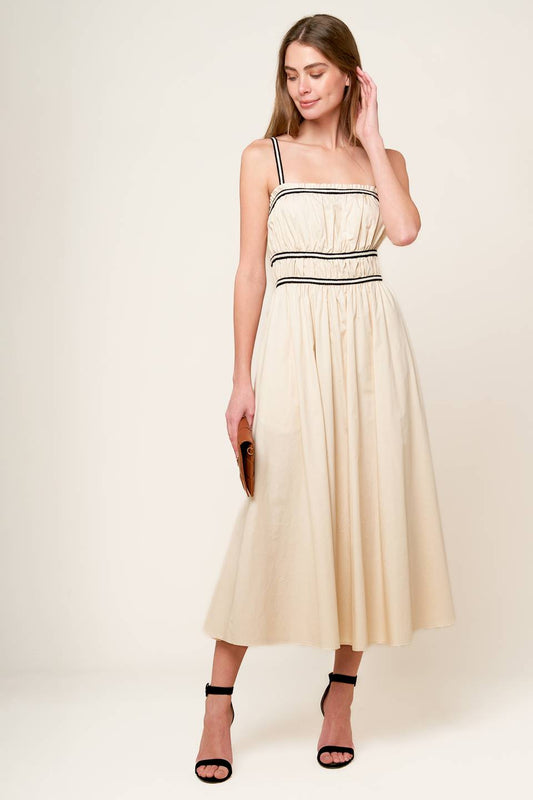 Size Medium, TERRIFIC TIMING CREAM WOVEN MIDI DRESS - FINAL SALE