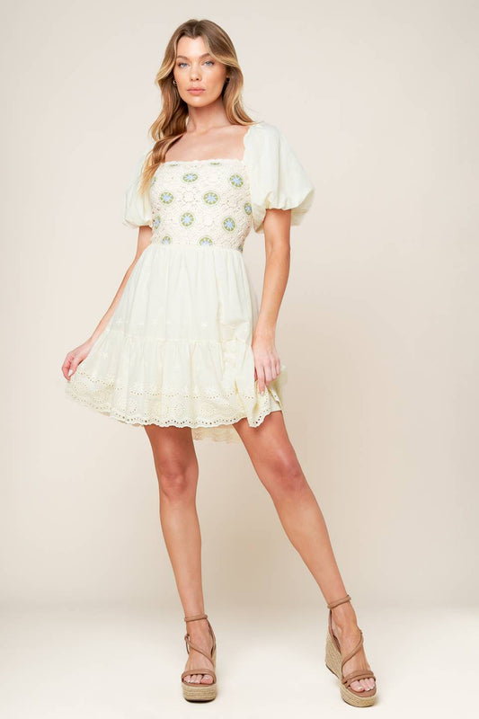 LOLA BOHO MINI DRESS - CREAM