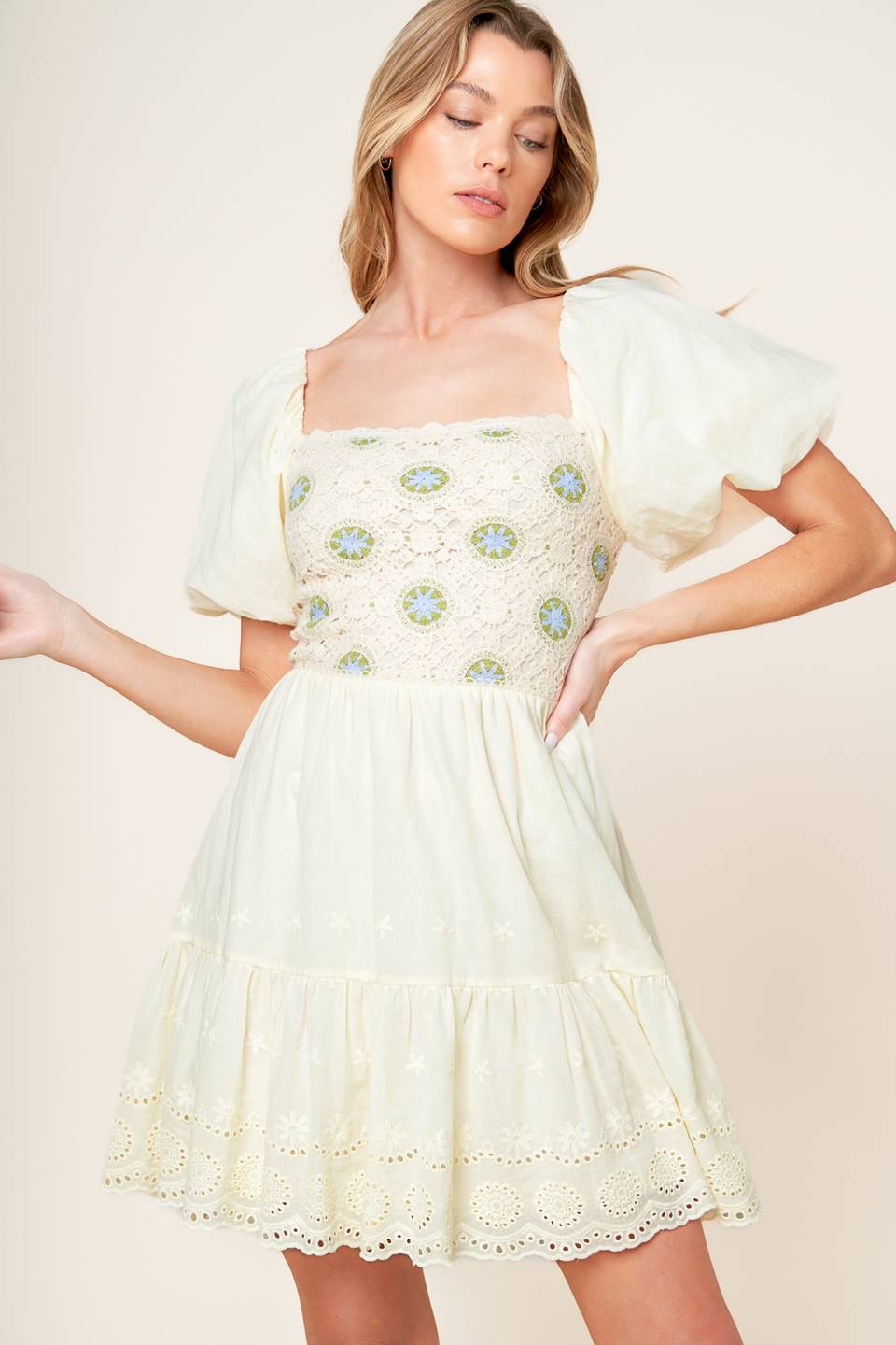 LOLA BOHO MINI DRESS - CREAM