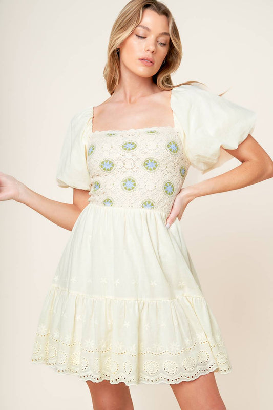 LOLA BOHO MINI DRESS - CREAM