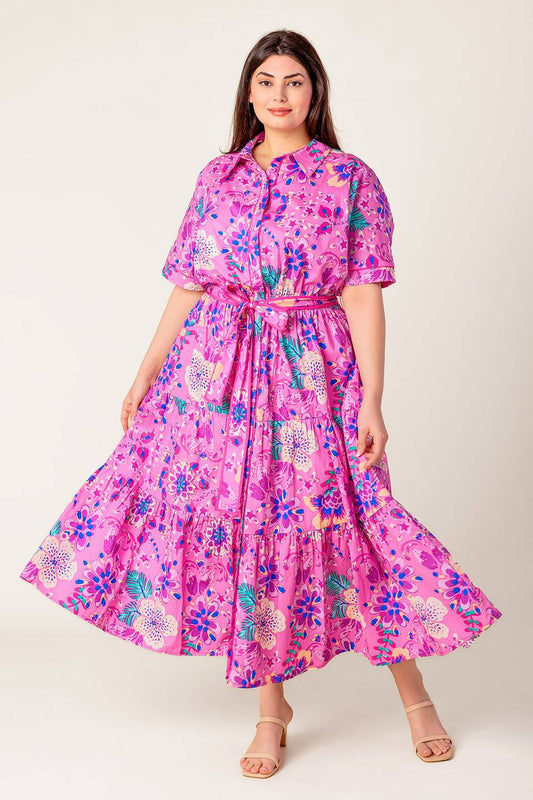 PETAL PRESS - PINK & PURPLE FLORAL MIDI DRESS