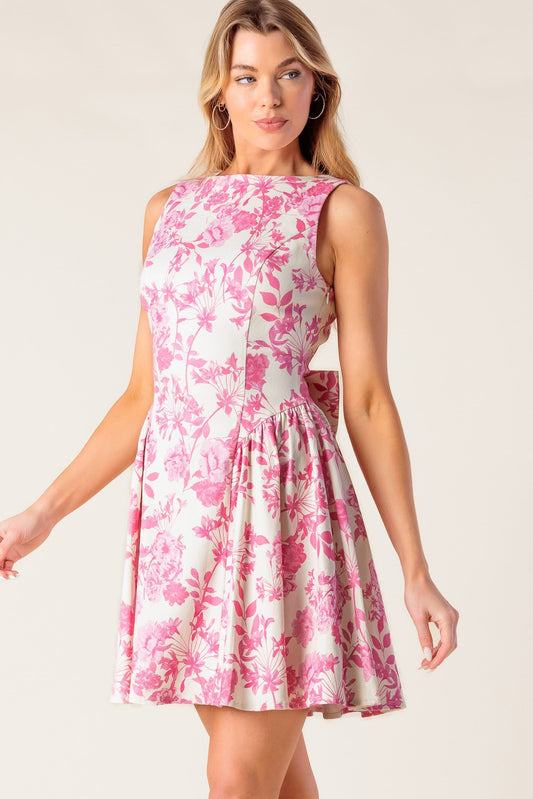 PROVINCIAL PETALS MINI DRESS WITH BOW - PINK