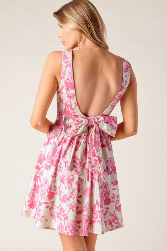 PROVINCIAL PETALS MINI DRESS WITH BOW - PINK
