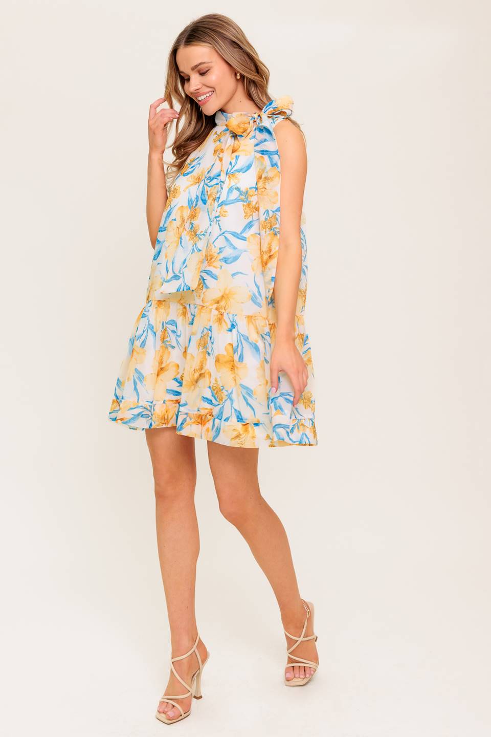 Daphne Bow Tie High Neck Mini Dress