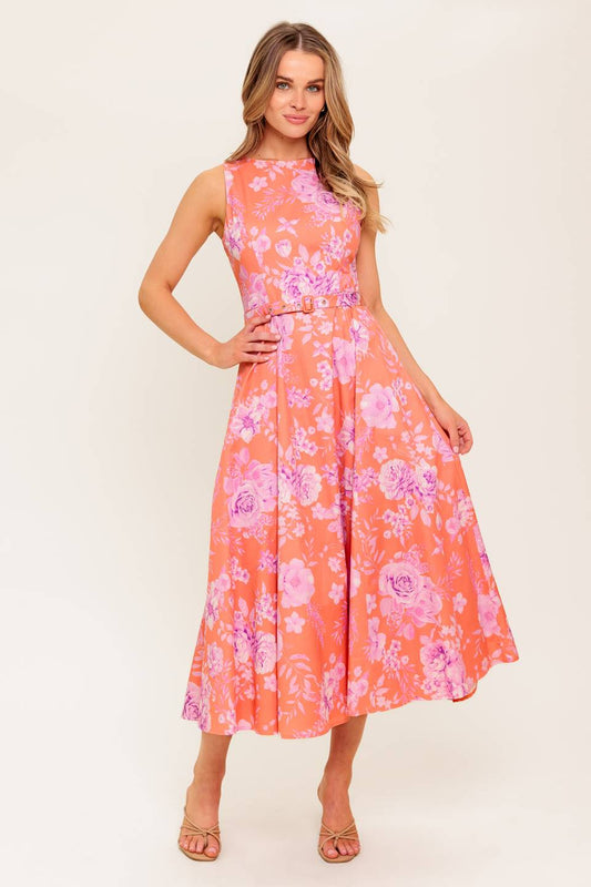 COASTLINE STROLL MIDI DRESS WITH POCKETS - CORAL