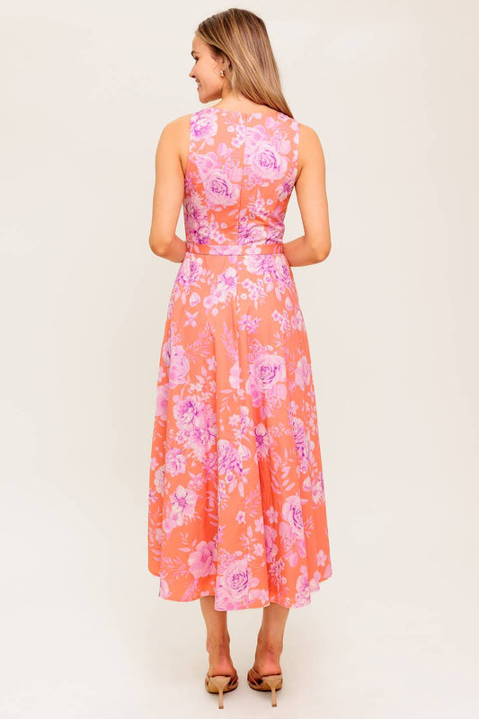 COASTLINE STROLL MIDI DRESS WITH POCKETS - CORAL